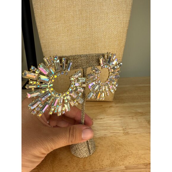 Gold-Tone Iridescent Crystal Baguette & Round Statement Earrings - Picture 8 of 10